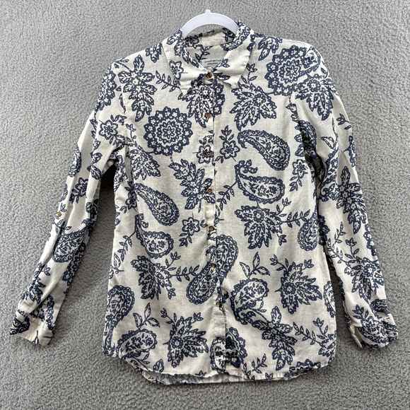 Charter Club Weekend Linen Button Down Shirt Blue Paisley Floral Medium - Picture 4 of 15